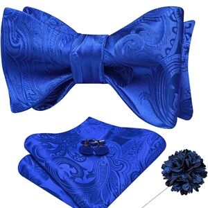 Blue Paisley Fabric Bow tie